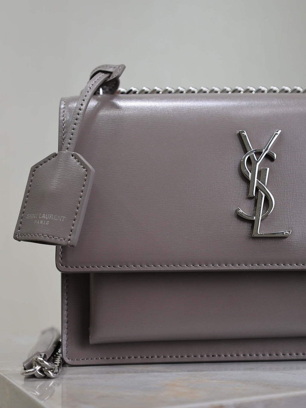YSL 25S SUNSET BAG 22 IN DARK PURPLE CALFSKIN SILVER HARDWRE