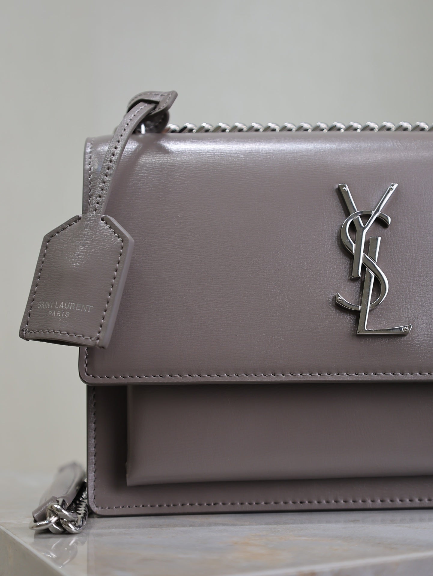 YSL 25S SUNSET BAG 22 IN DARK PURPLE CALFSKIN SILVER HARDWRE