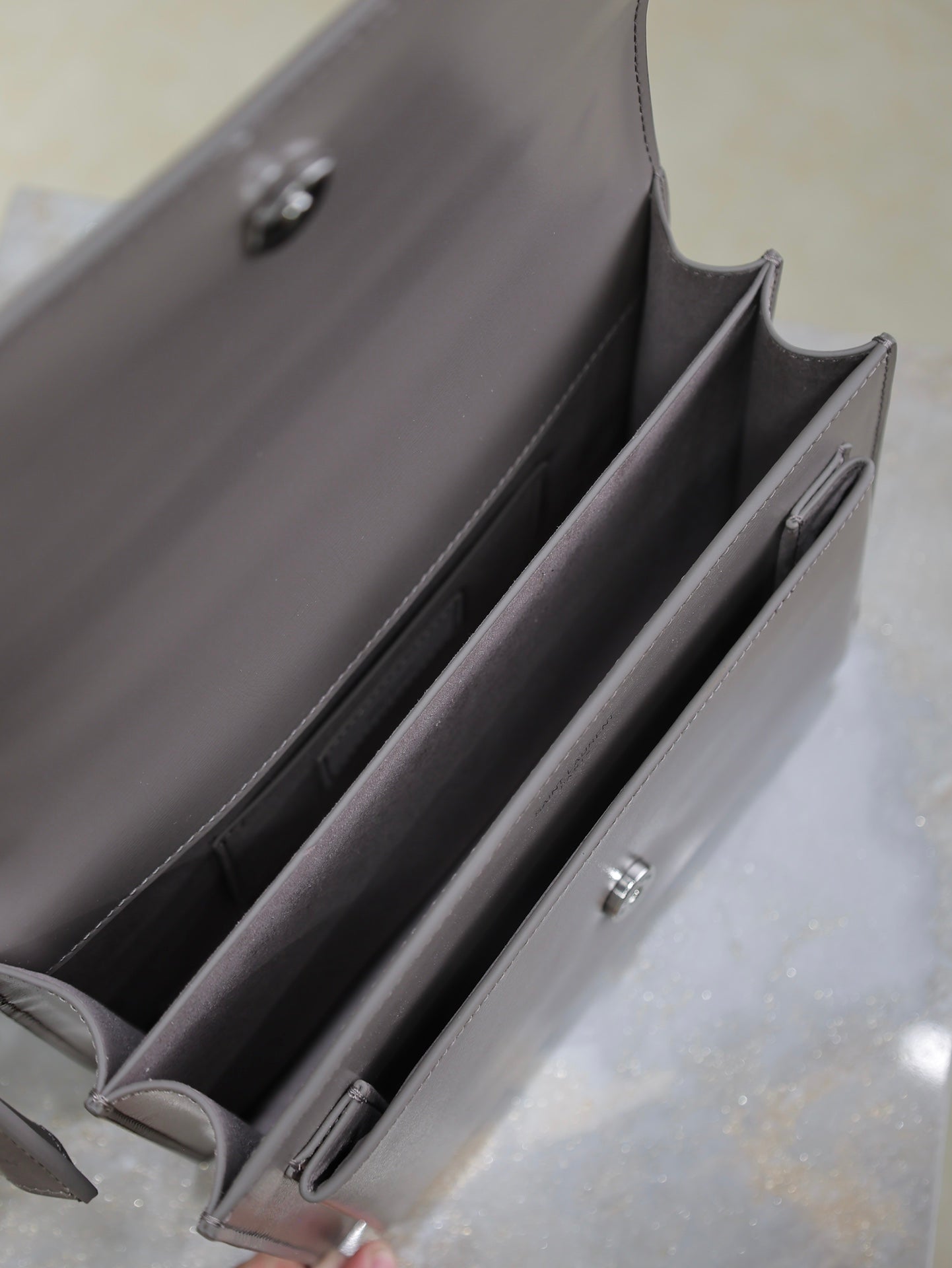 YSL 25S SUNSET BAG 22 IN DARK PURPLE CALFSKIN SILVER HARDWRE