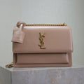 YSL 25S SUNSET BAG 22 IN WARM TAUPE PINK CALFSKIN GOLD HARDWARE