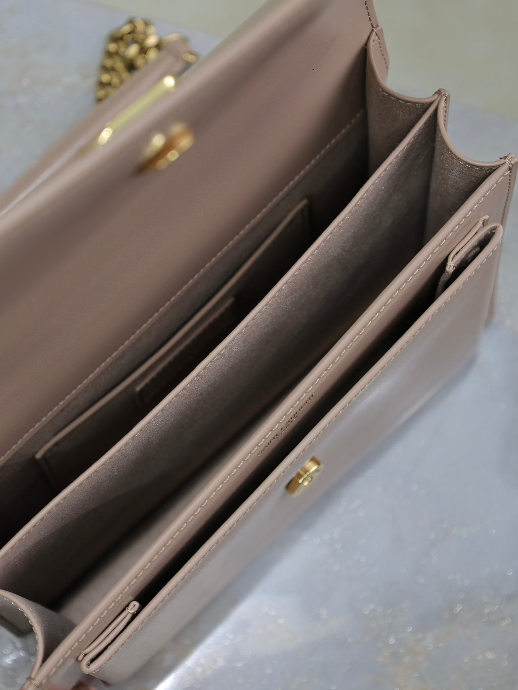 YSL 25S SUNSET BAG 22 IN WARM TAUPE PINK CALFSKIN GOLD HARDWRE
