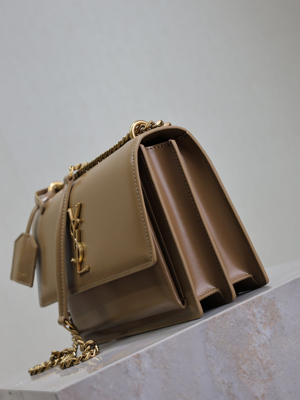 YSL 25S SUNSET BAG 22 IN BROWN CALFSKIN GOLD HARDWARE