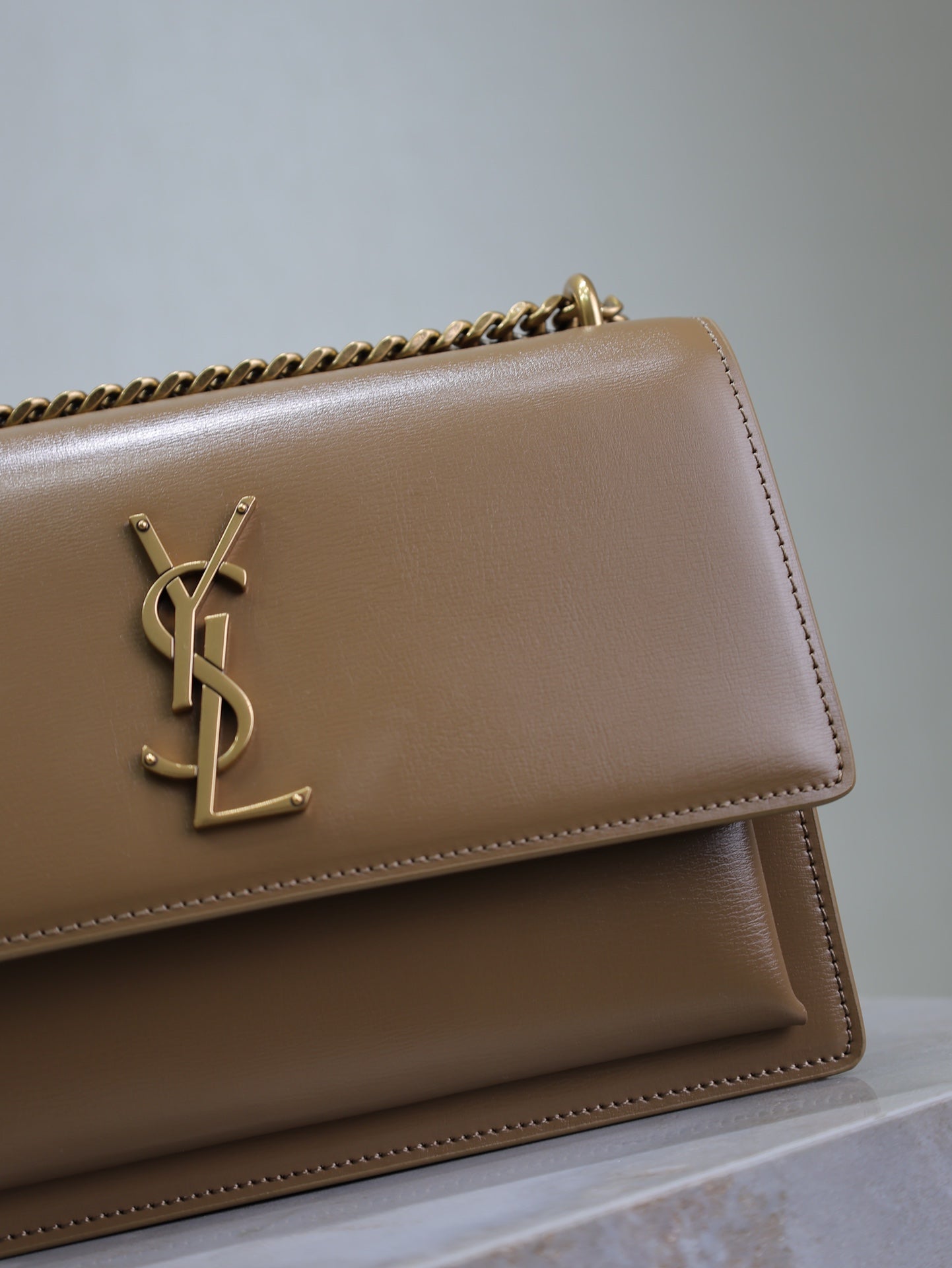 YSL 25S SUNSET BAG 22 IN BROWN CALFSKIN GOLD HARDWRE