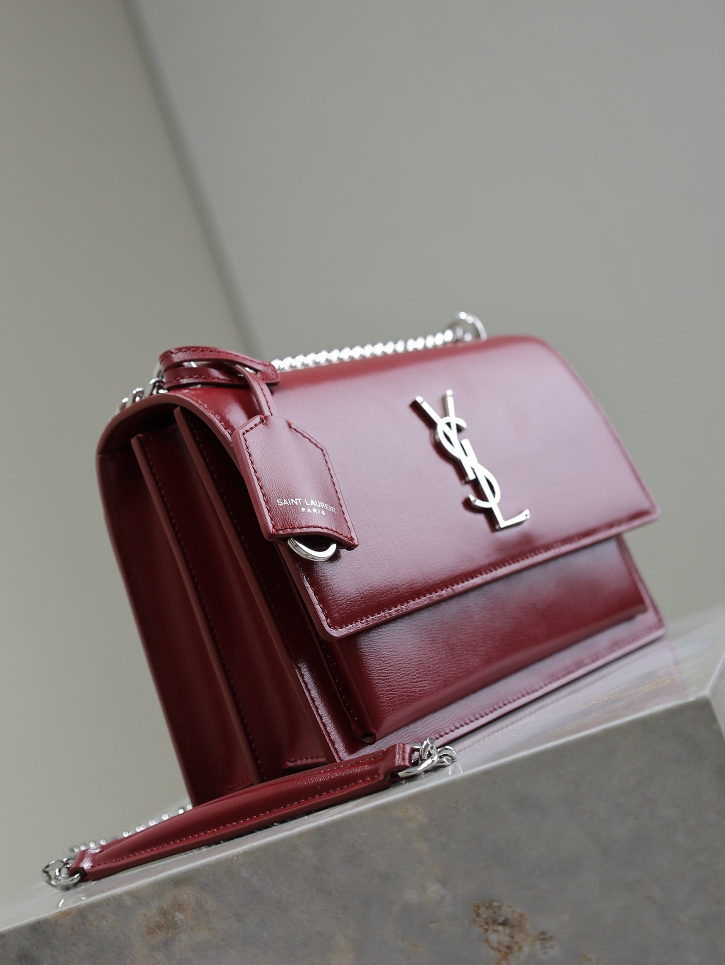YSL 25S SUNSET BAG 22 IN CRIMSON RED CALFSKIN SILVER HARDWRE