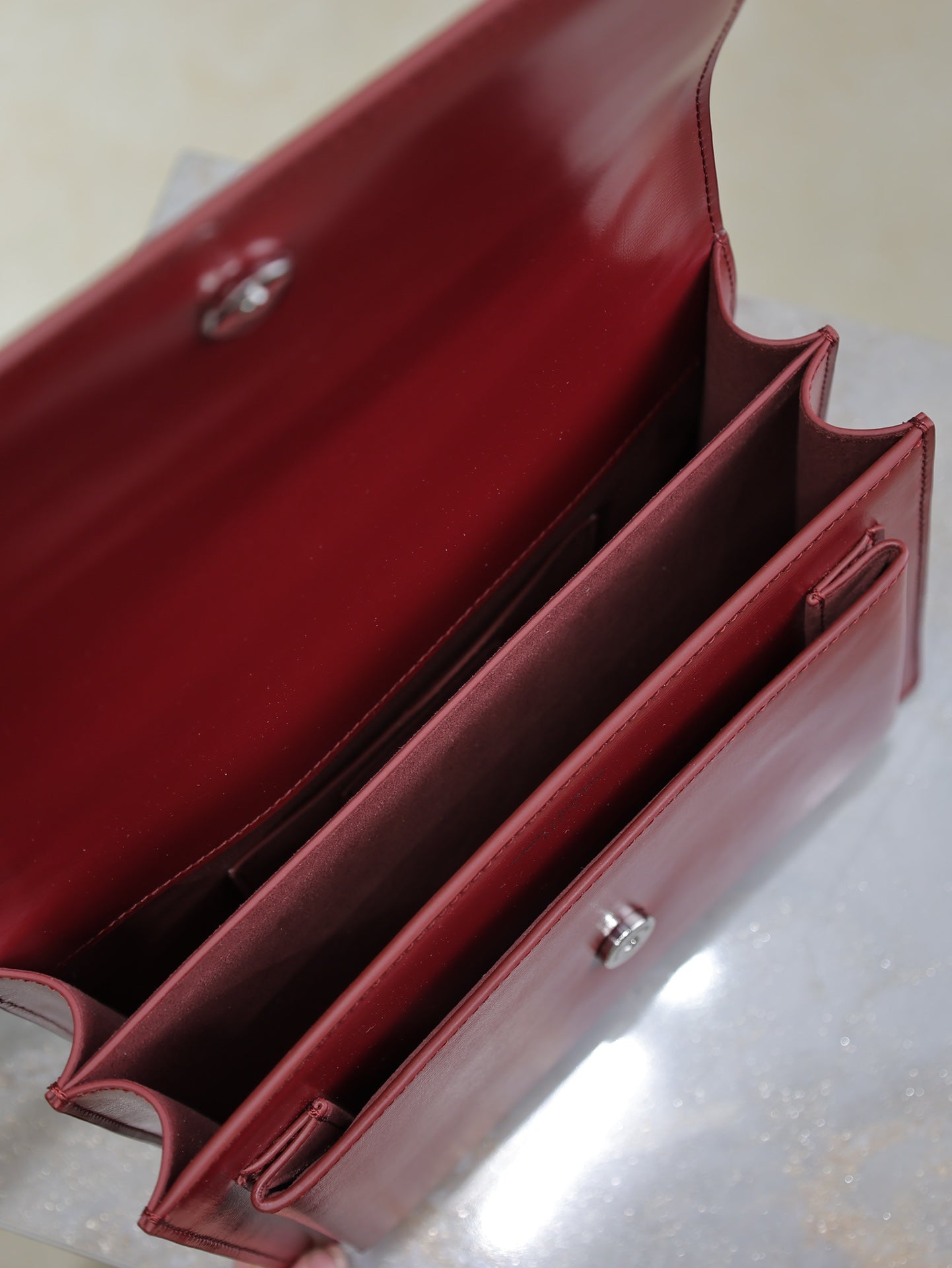 YSL 25S SUNSET BAG 22 IN CRIMSON RED CALFSKIN SILVER HARDWRE