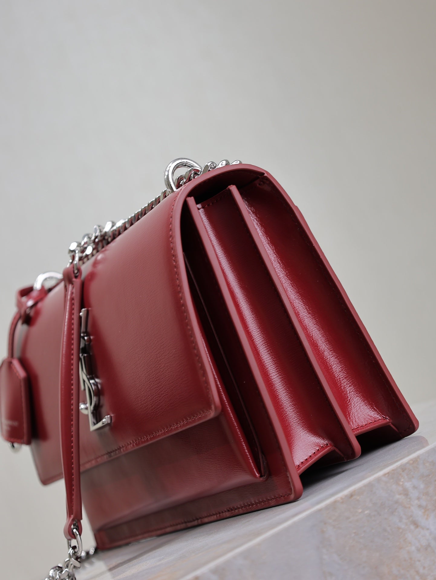 YSL 25S SUNSET BAG 22 IN CRIMSON RED CALFSKIN SILVER HARDWRE
