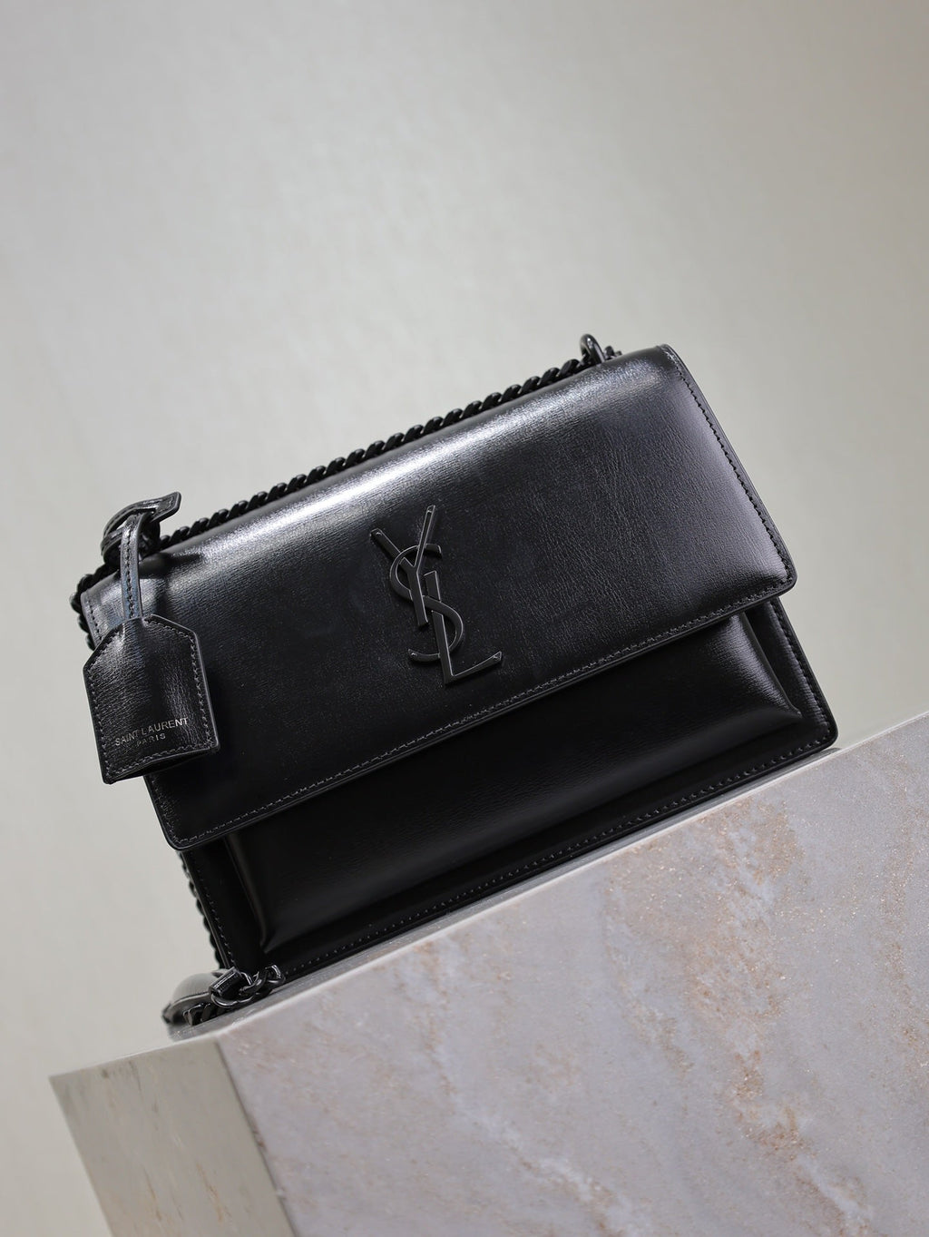 YSL 25S SUNSET BAG 22 IN BLACK CALFSKIN BLACK HARDWARE