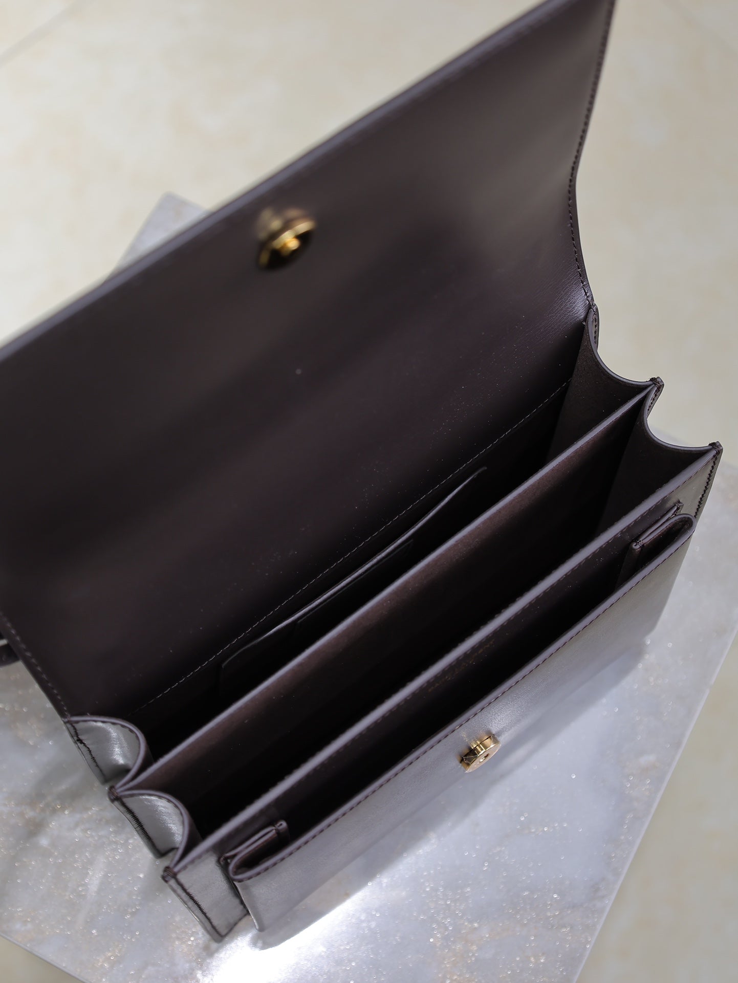 YSL 25S SUNSET BAG 22 IN DARK PURPLE CALFSKIN GOLD HARDWRE