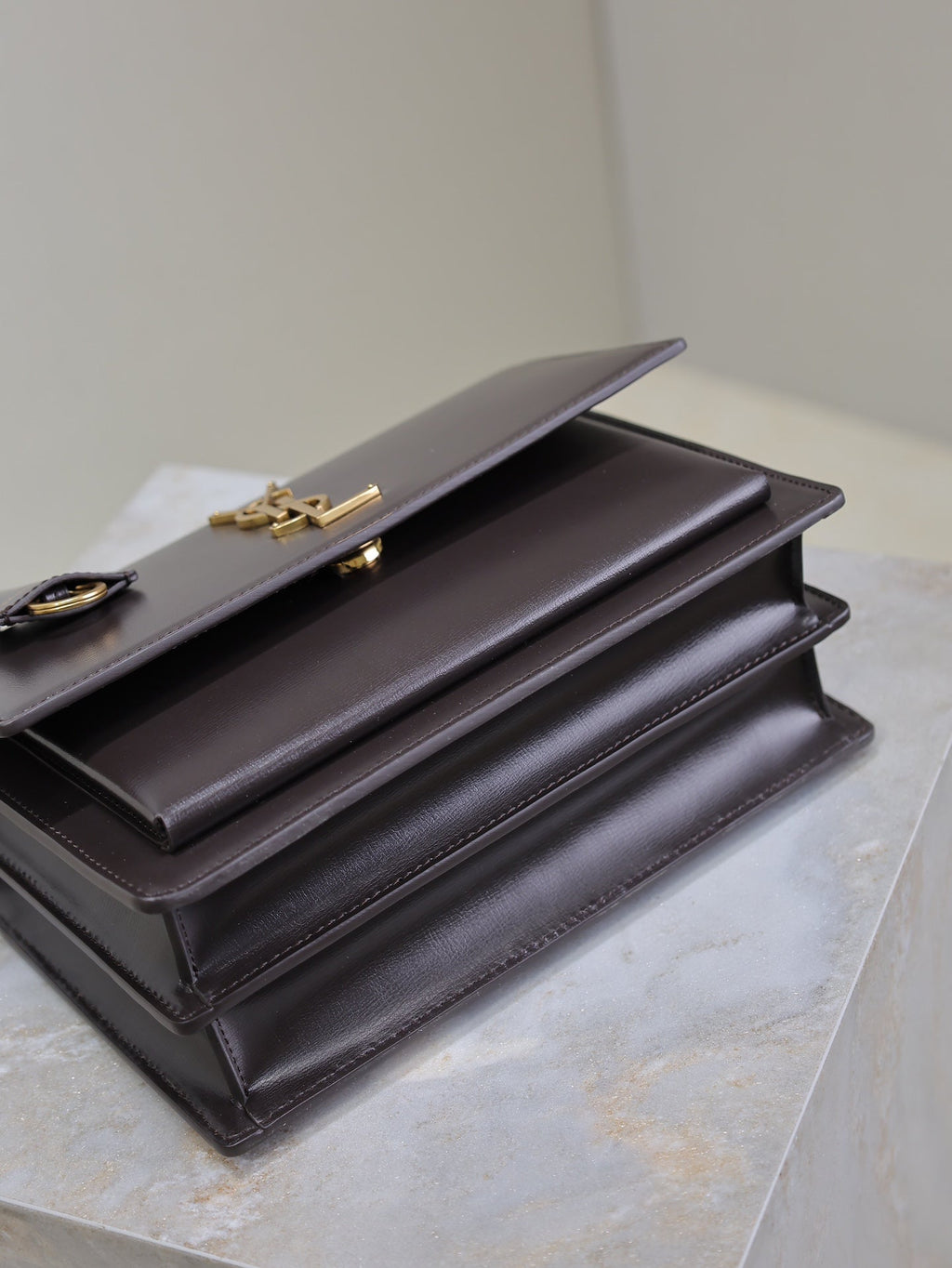 YSL 25S SUNSET BAG 22 IN DARK PURPLE CALFSKIN GOLD HARDWRE