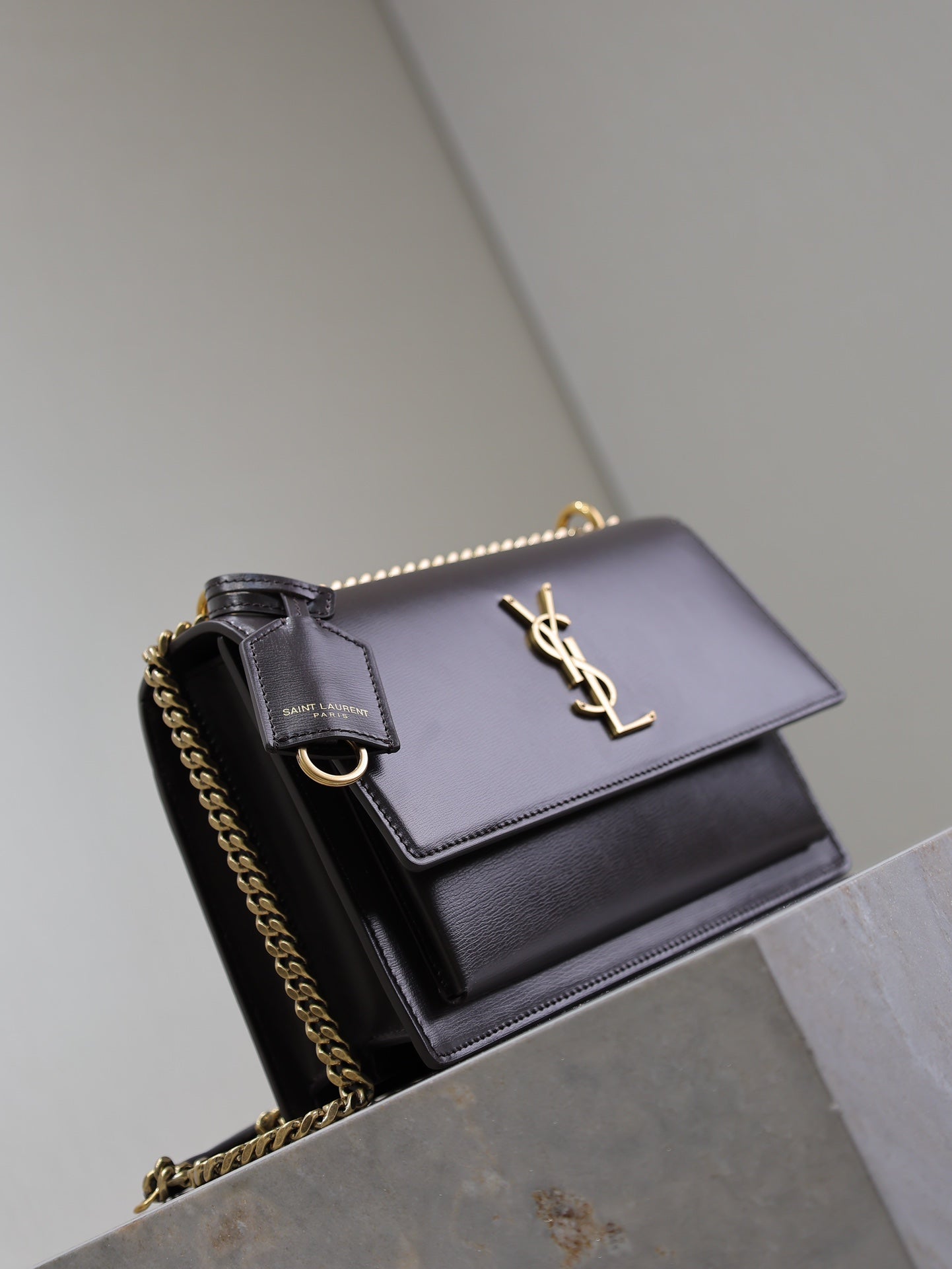 YSL 25S SUNSET BAG 22 IN DARK PURPLE CALFSKIN GOLD HARDWRE