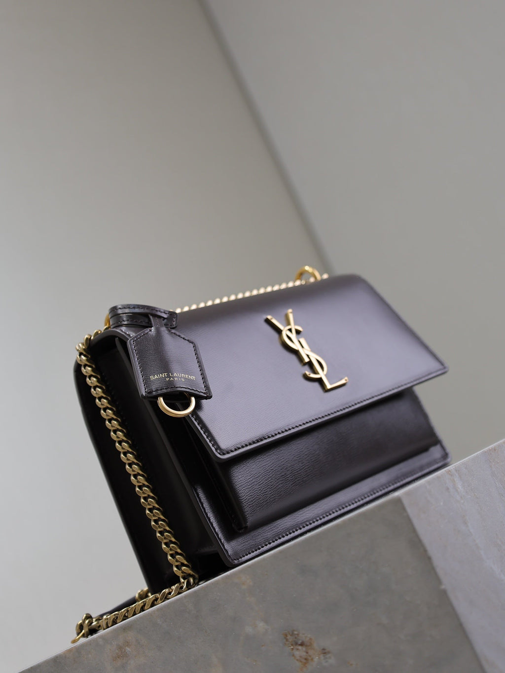 YSL 25S SUNSET BAG 22 IN DARK PURPLE CALFSKIN GOLD HARDWARE