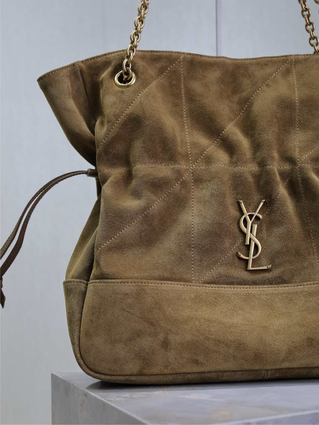 YSL NIKI TOTE BAG 34 IN CAMEL BROWN SUEDE GOLD HARDWARE