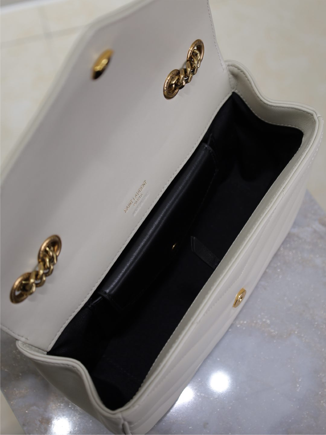 LOULOU SMALL 24 IN WHITE SHEEPSKIN GOLD HARDWARE