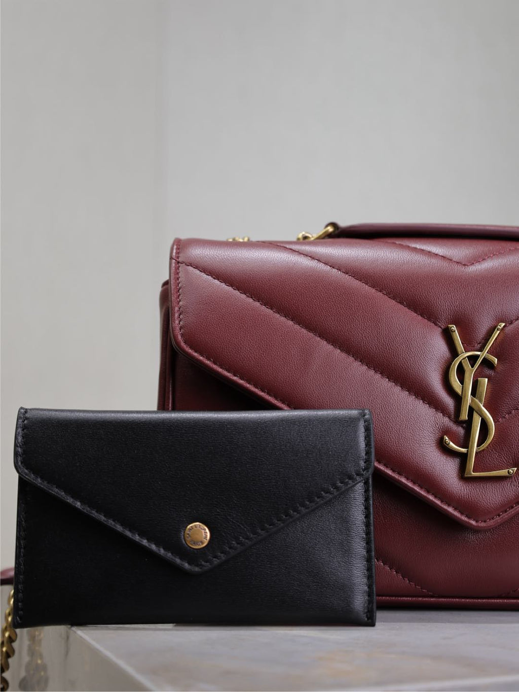 LOULOU SMALL 24 IN BURGUNDY RED SHEEPSKIN GOLD HARDWARE