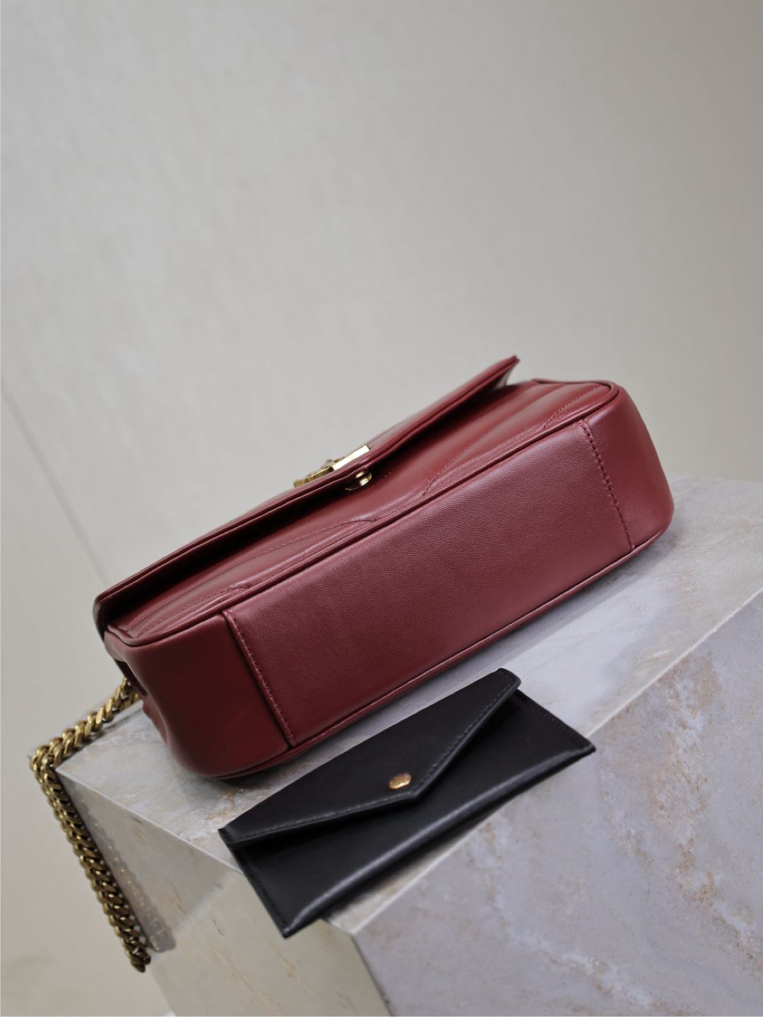LOULOU SMALL 24 IN BURGUNDY RED SHEEPSKIN GOLD HARDWARE