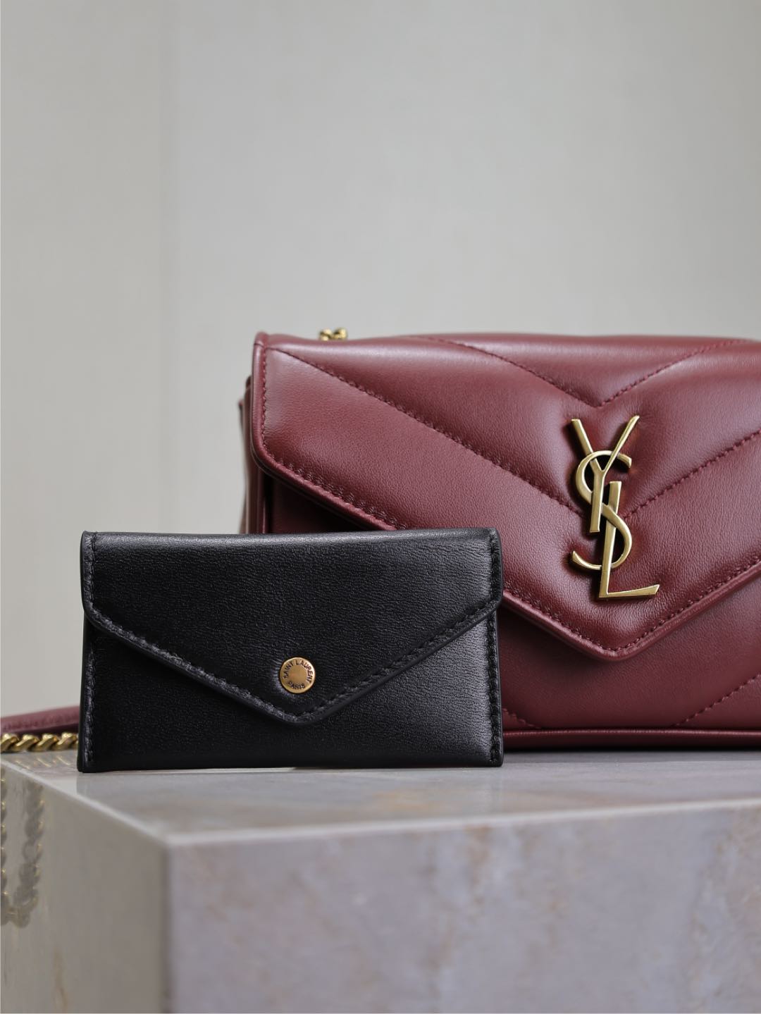 LOULOU MINI 20 IN BURGUNDY RED SHEEPSKIN GOLD HARDWARE