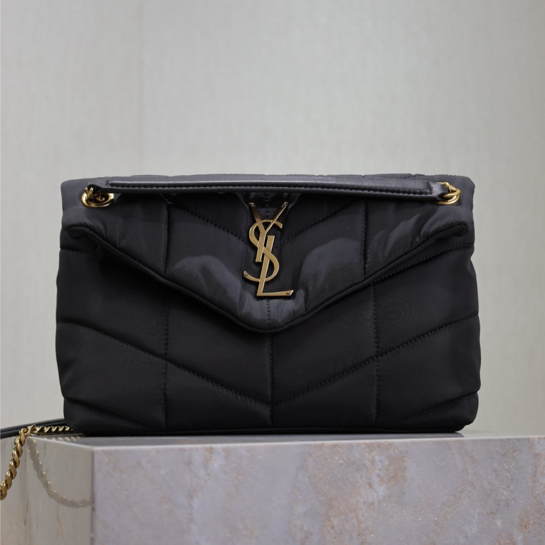 YSL 25S LOULOU PUFFER MEDIUM 29 IN BLACK NYLON