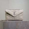YSL 25S LOULOU PUFFER MINI 23 IN SMOKEY TAUPE CALFSKIN SILVER HARDWRE
