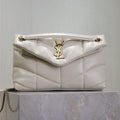 YSL 25S LOULOU PUFFER MM 29 IN BLANC VINTAGE CALFSKIN GOLD HARDWRE