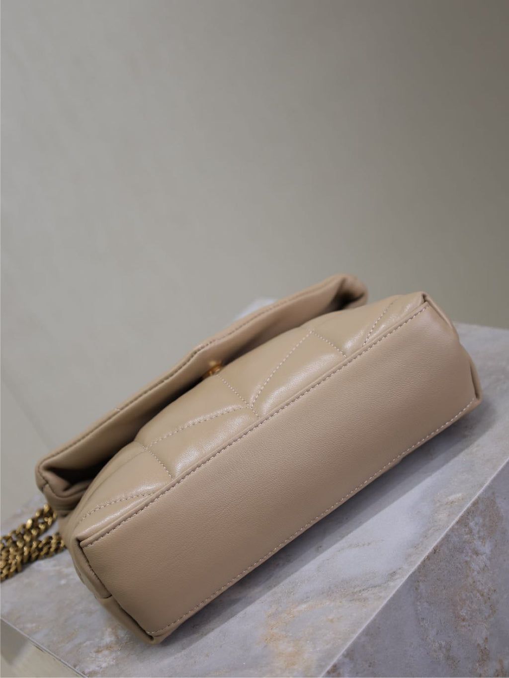 YSL 25S LOULOU PUFFER MINI 23 IN BROWN CALFSKIN GOLD HARDWARE