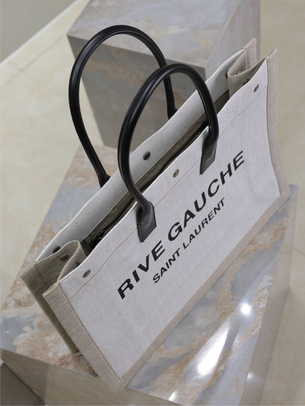 YSL 25S RIVE GAUCHE TOTE BAG 48 IN DUSTY GRAY CANVAS