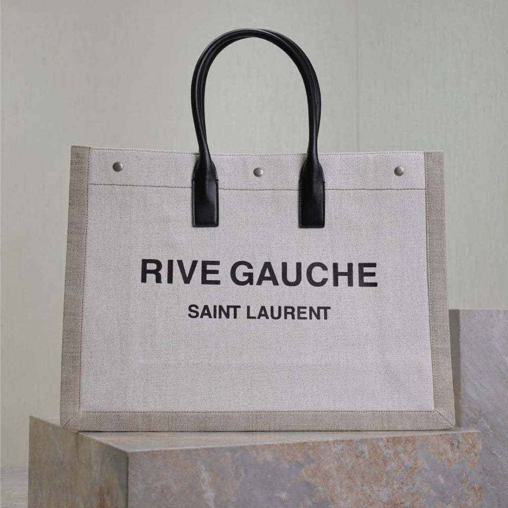 YSL 25S RIVE GAUCHE TOTE BAG 48 IN DUSTY GRAY CANVAS