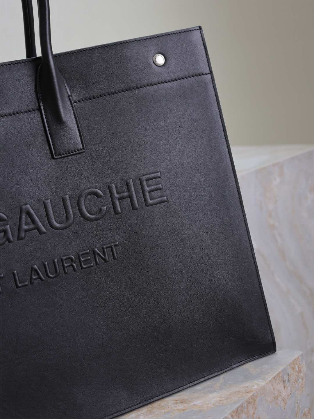 YSL 25S RIVE GAUCHE LARGE TOTE BAG 48 IN BLACK CALFSKIN