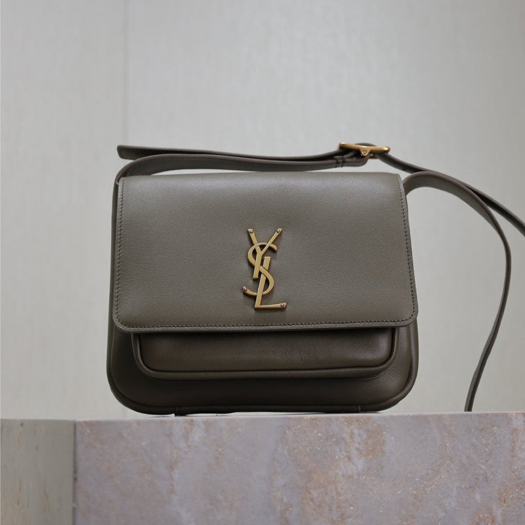 YSL 25S NIKI BABY 22 IN DARK OLIVE BROWN CALFSKIN GOLD HARDWRE