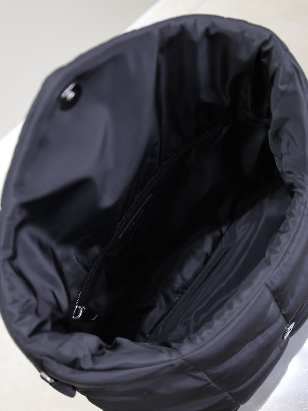 YSL 25S LOULOU PUFFER BAG 34 IN BLACK NYLON BLACK HARDWARE