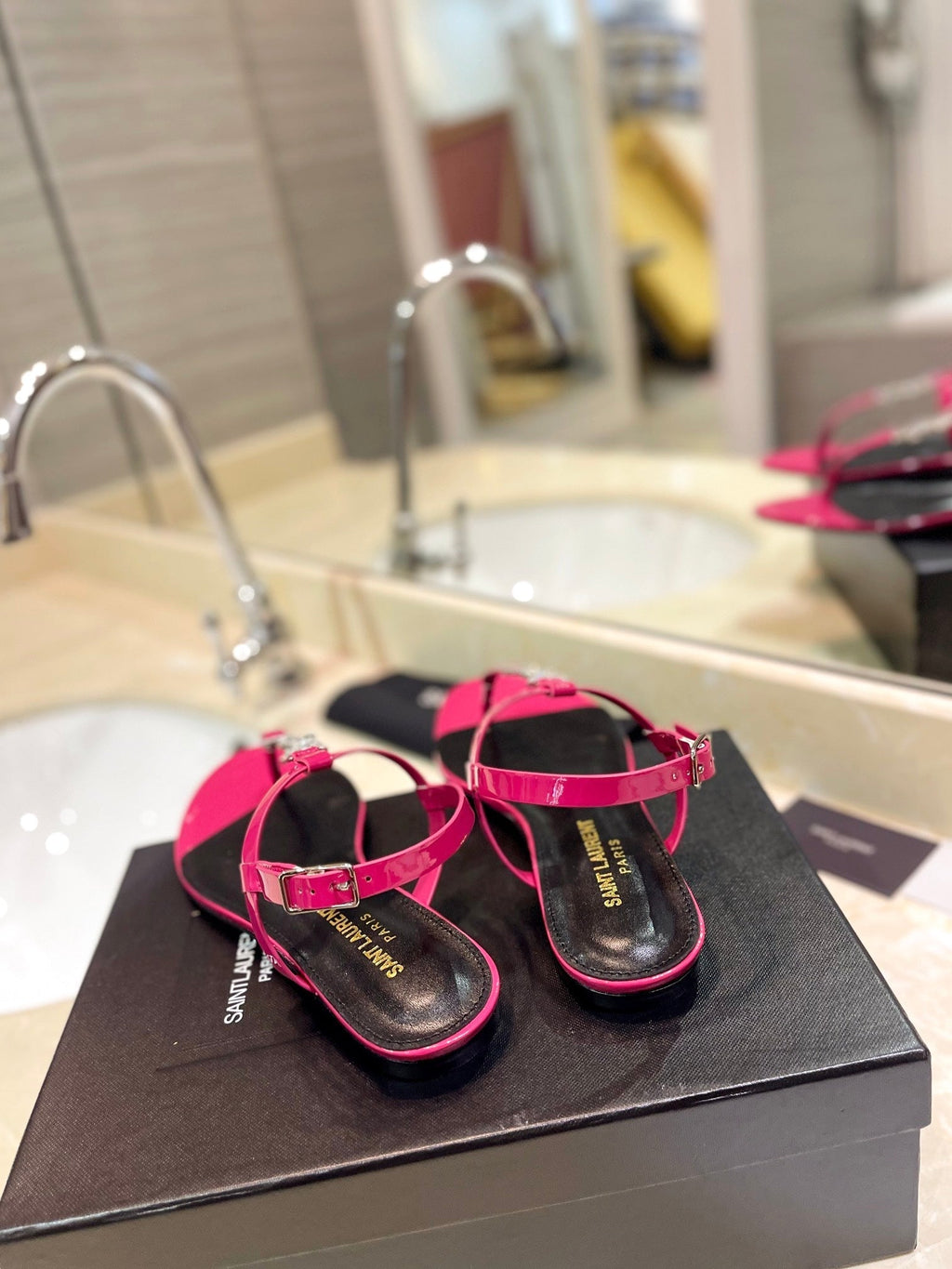 SL CASSANDRA SANDALS DEEP PINK POLISHED CALFSKIN