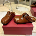 FUSSFRIEND BRONZE BROWN PATENT CALFSKIN LEATHER SABOT