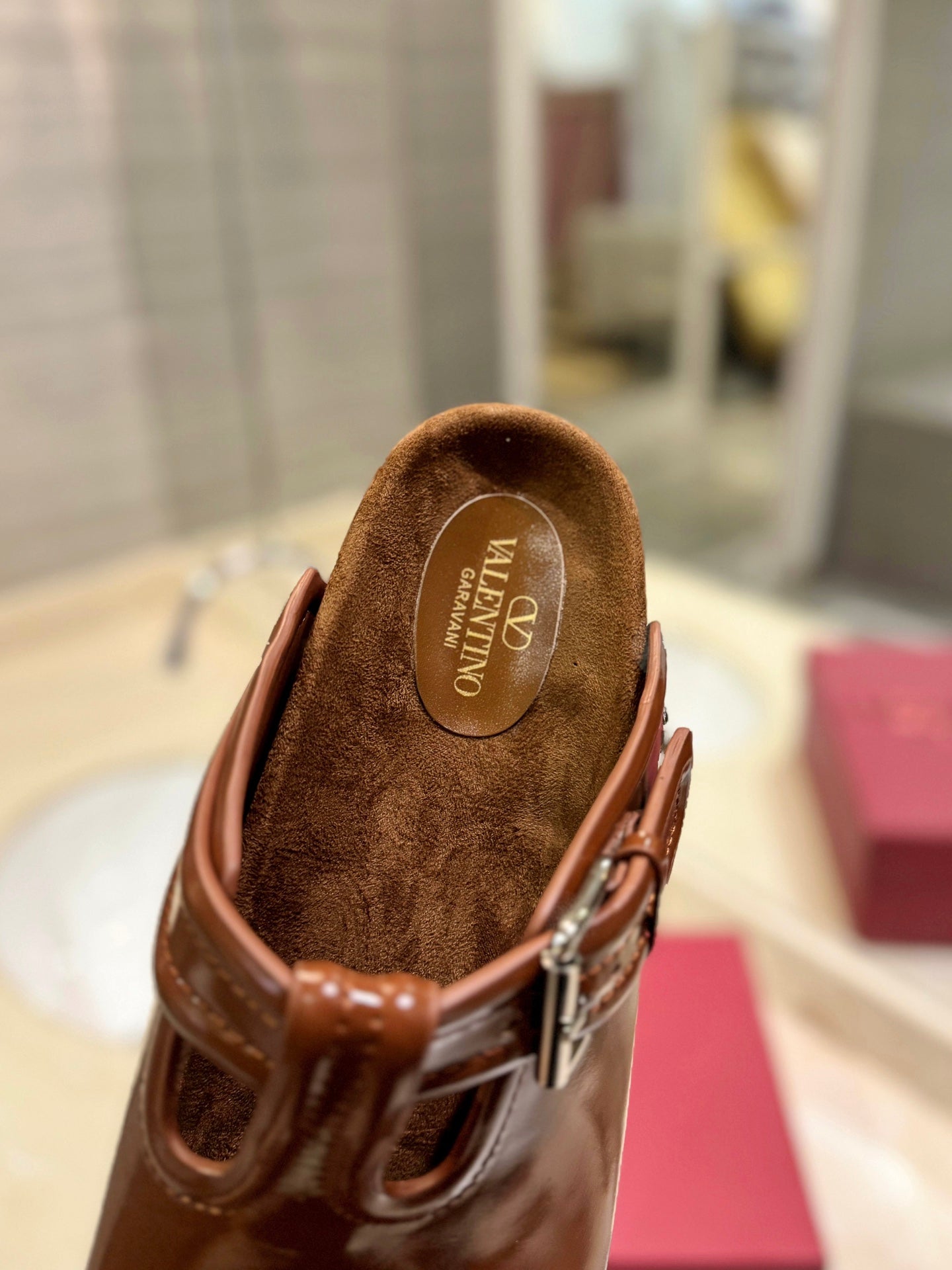 FUSSFRIEND BRONZE BROWN PATENT CALFSKIN LEATHER SABOT