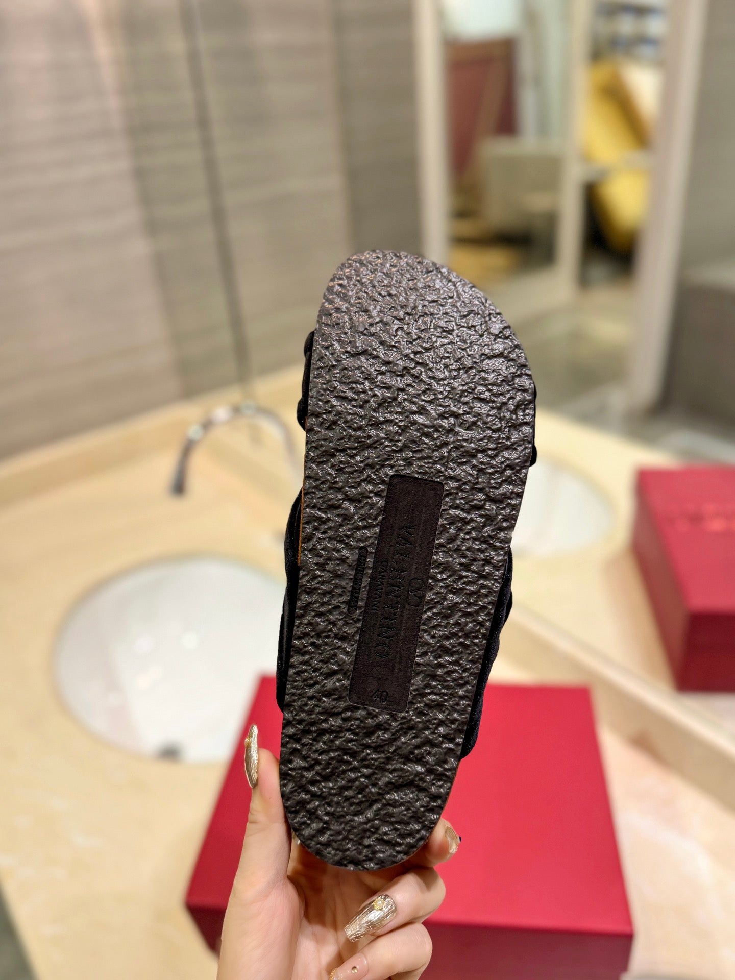 FUSSFRIEND BLACK SILK VELVET SLIDE SANDALS