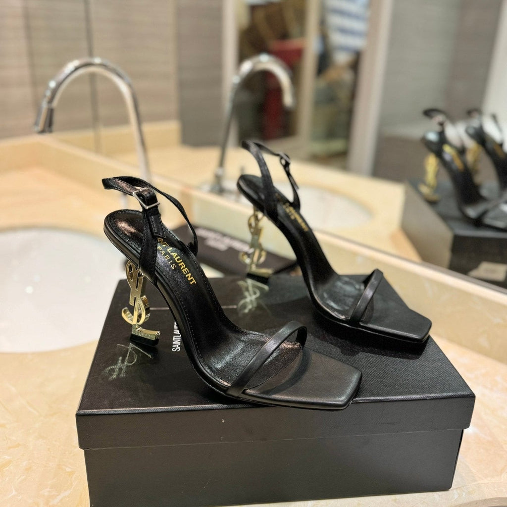 SL OPYUM SANDALS 80 BLACK AND GOLD CALFSKIN