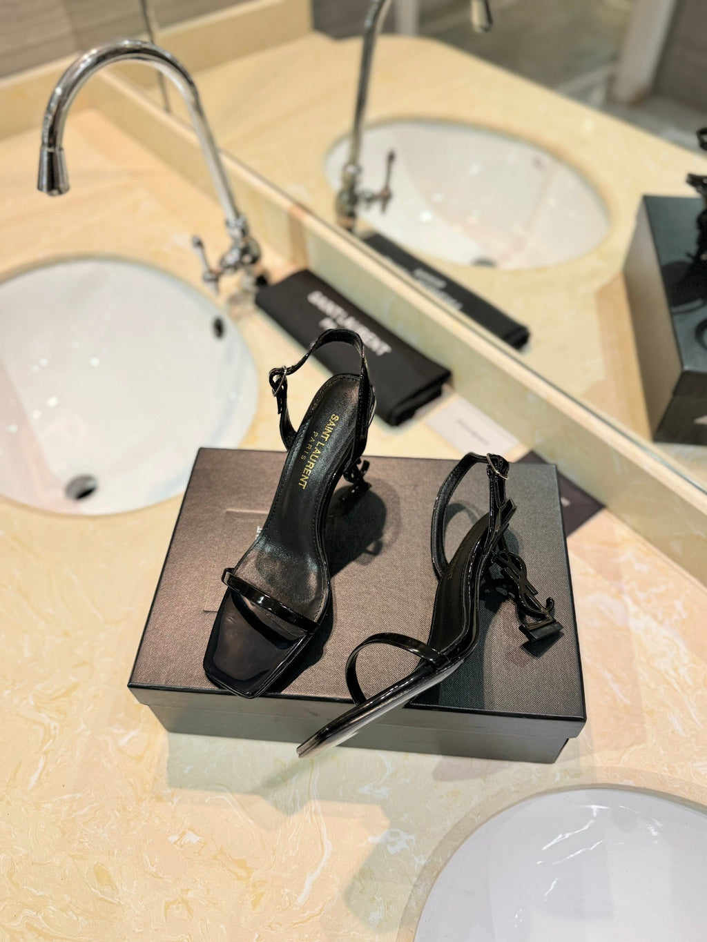 SL OPYUM SANDALS 80 BLACK CALFSKIN