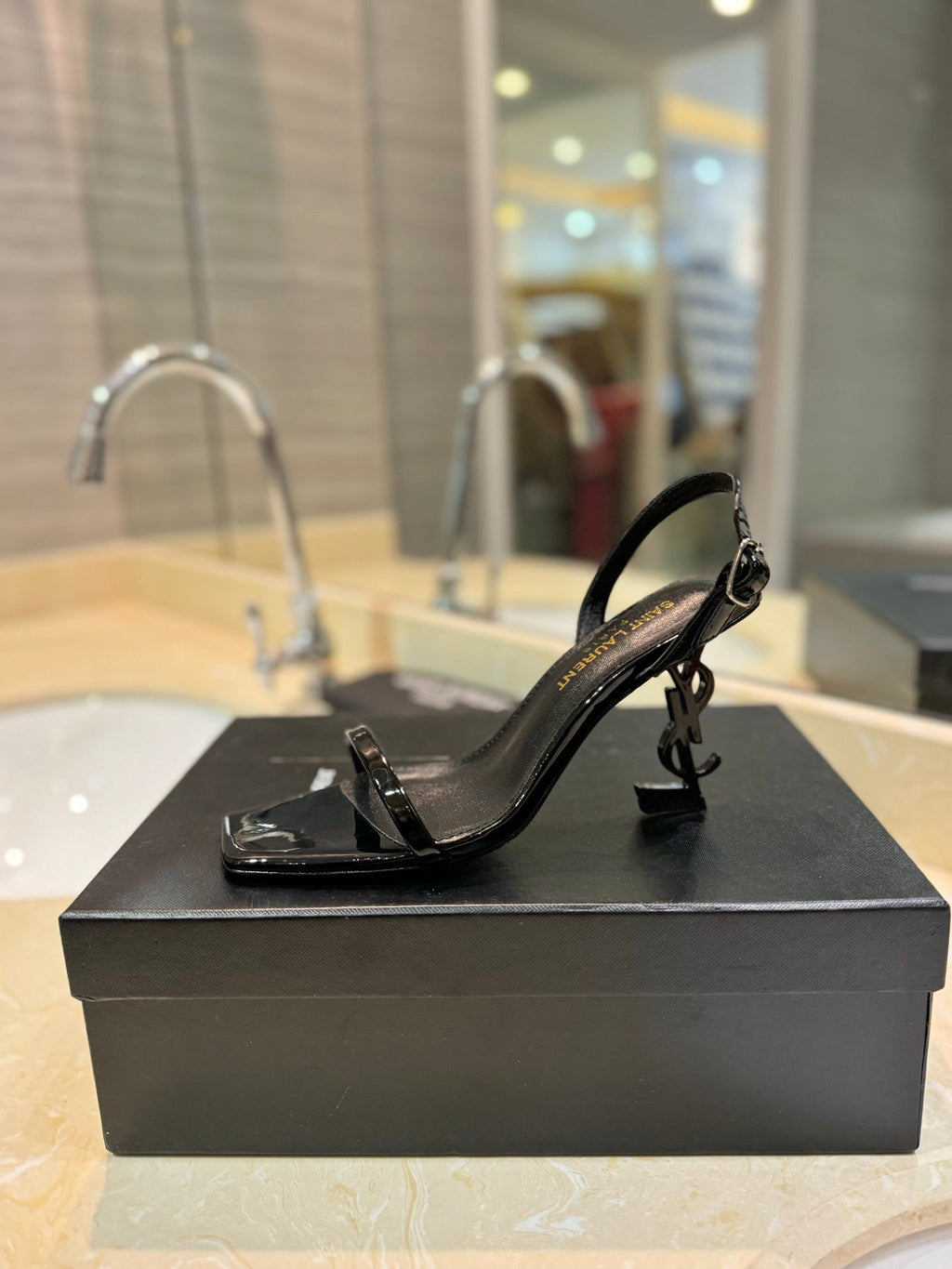 SL OPYUM SANDALS 80 BLACK CALFSKIN