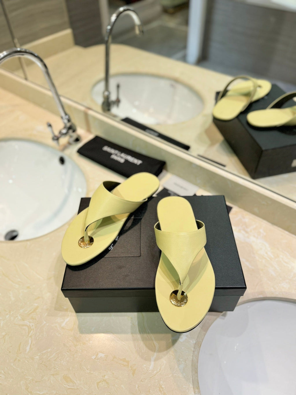 SL KOUROS THONG SANDALS PASTEL YELLOW CALFSKIN