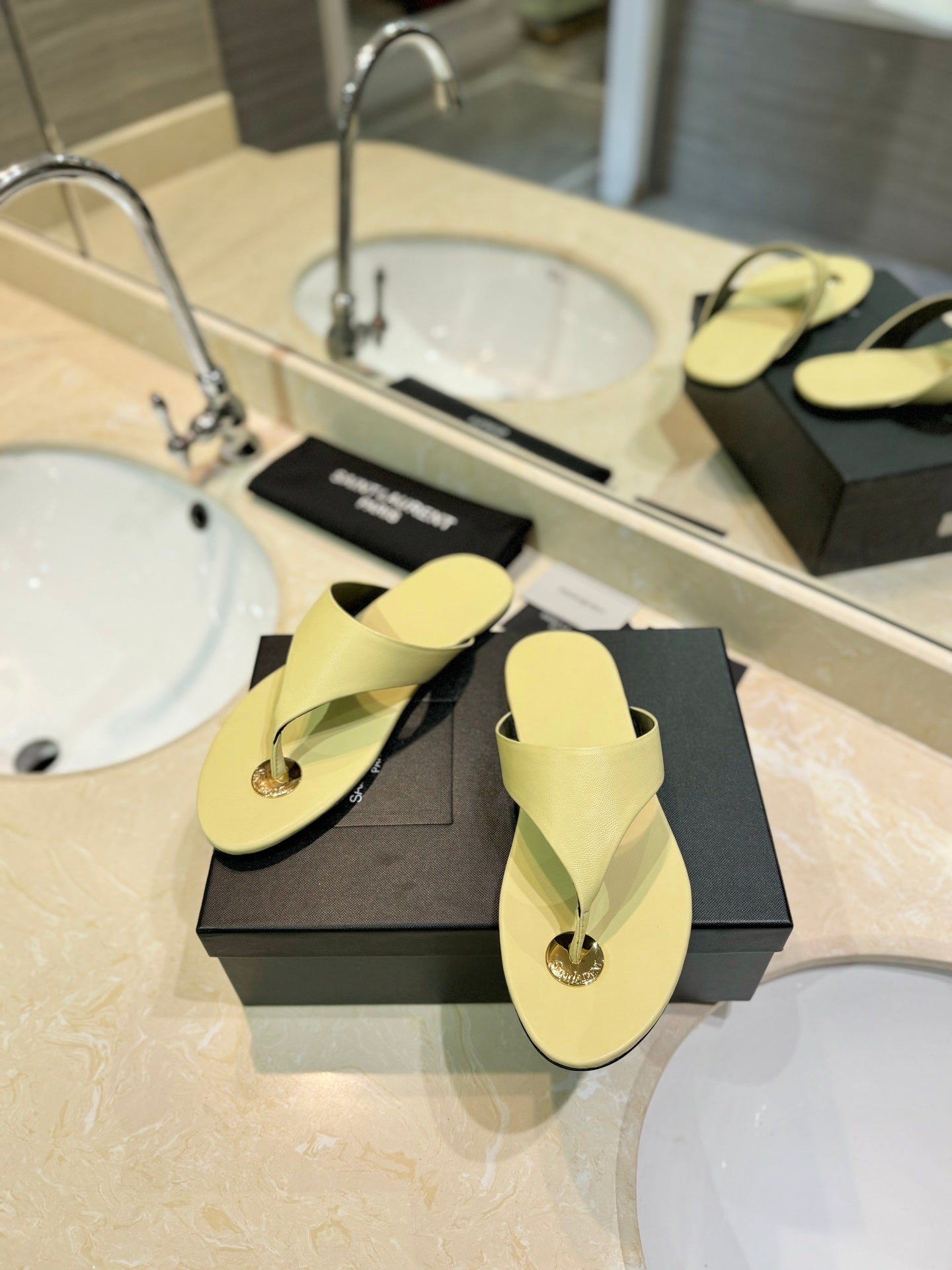 SL KOUROS THONG SANDALS PASTEL YELLOW CALFSKIN