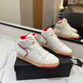 MID-TOP SNEAKERS IN WHITE AND RED TRIM PERFORATED LAMBSKIN