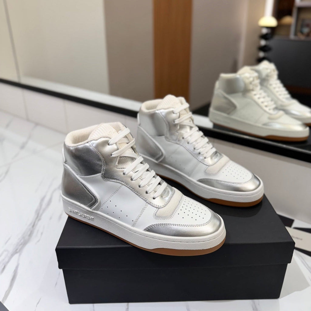 MID-TOP SNEAKERS IN SILVER MIX WHITE LAMBSKIN