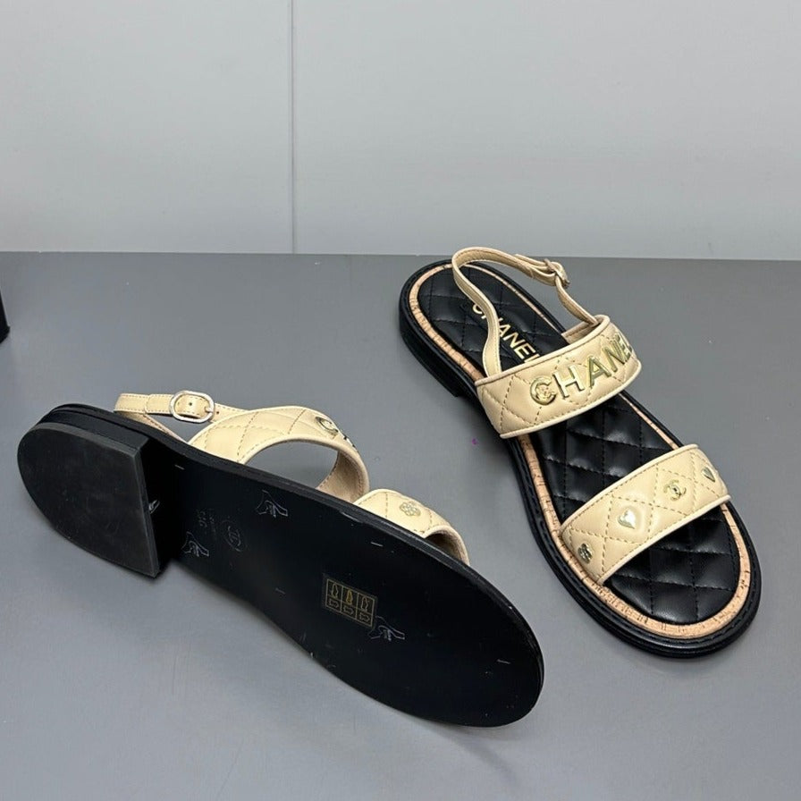 Dad sandals cream yellow calf leather