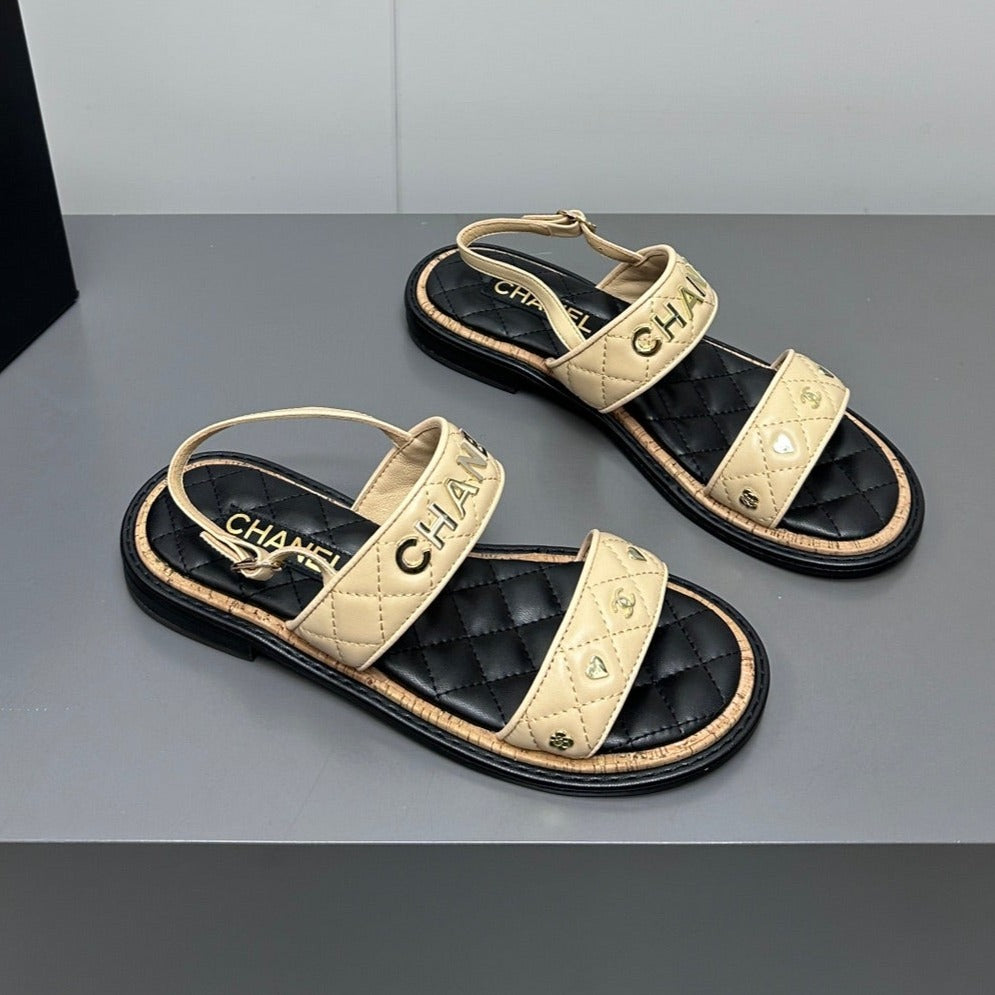 Dad sandals cream yellow calf leather