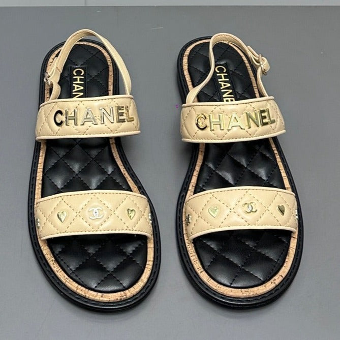 Dad sandals cream yellow calf leather