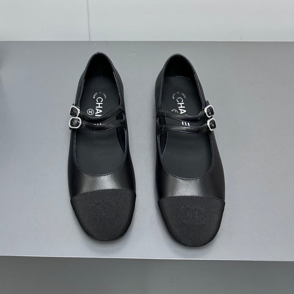 CC pearl Mary Jane flat shoes black