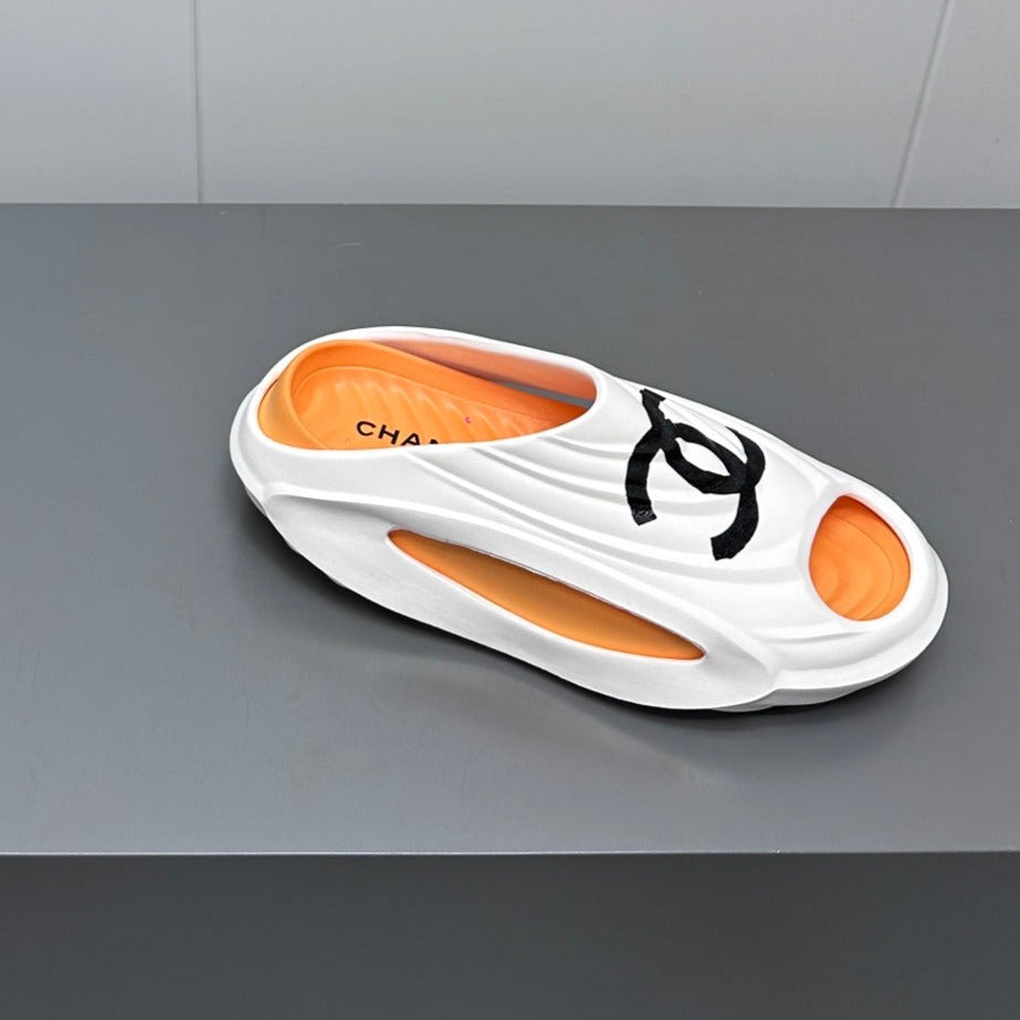 New Double C Foam Lightweight Slippers Boat White Orange