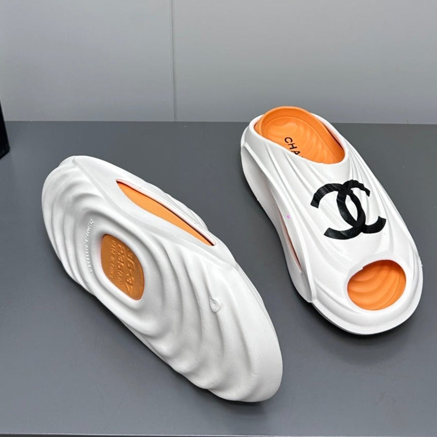 New Double C Foam Lightweight Slippers Boat White Orange