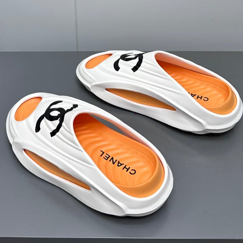 New Double C Foam Lightweight Slippers Boat White Orange