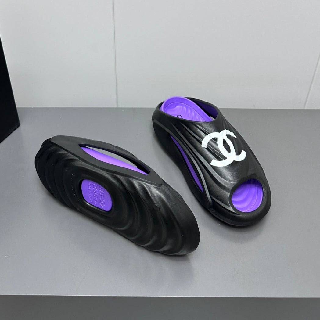 New Double C Foam Lightweight Slippers Boat Black Purple