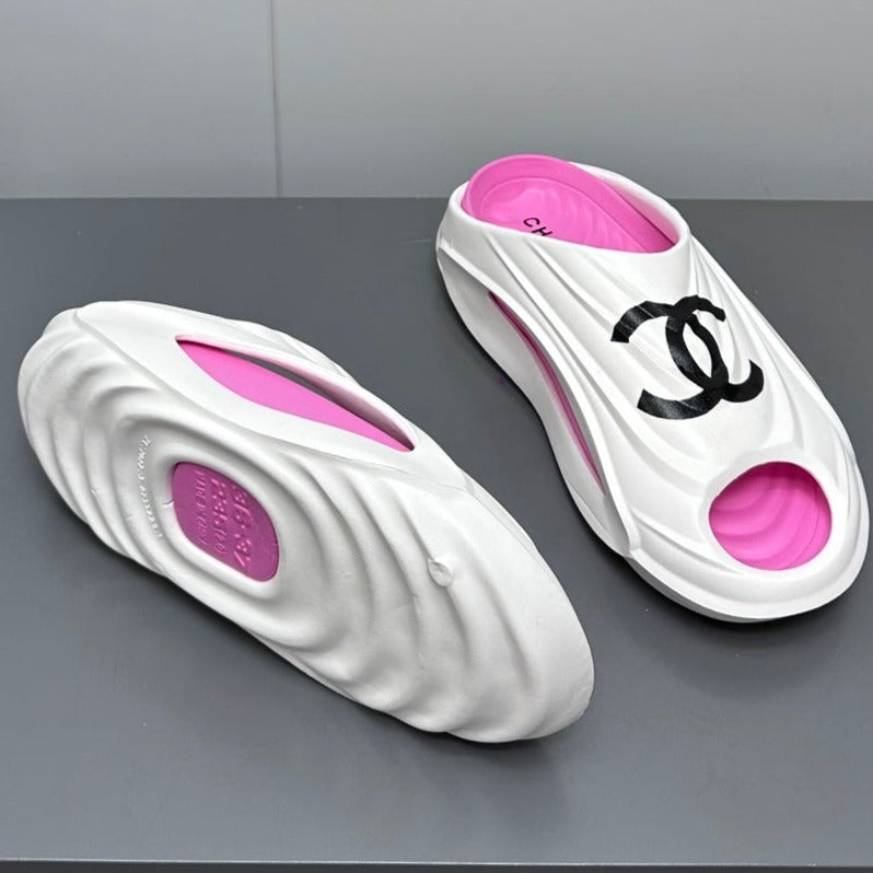New Double C Foam Lightweight Slippers Boat White Pink