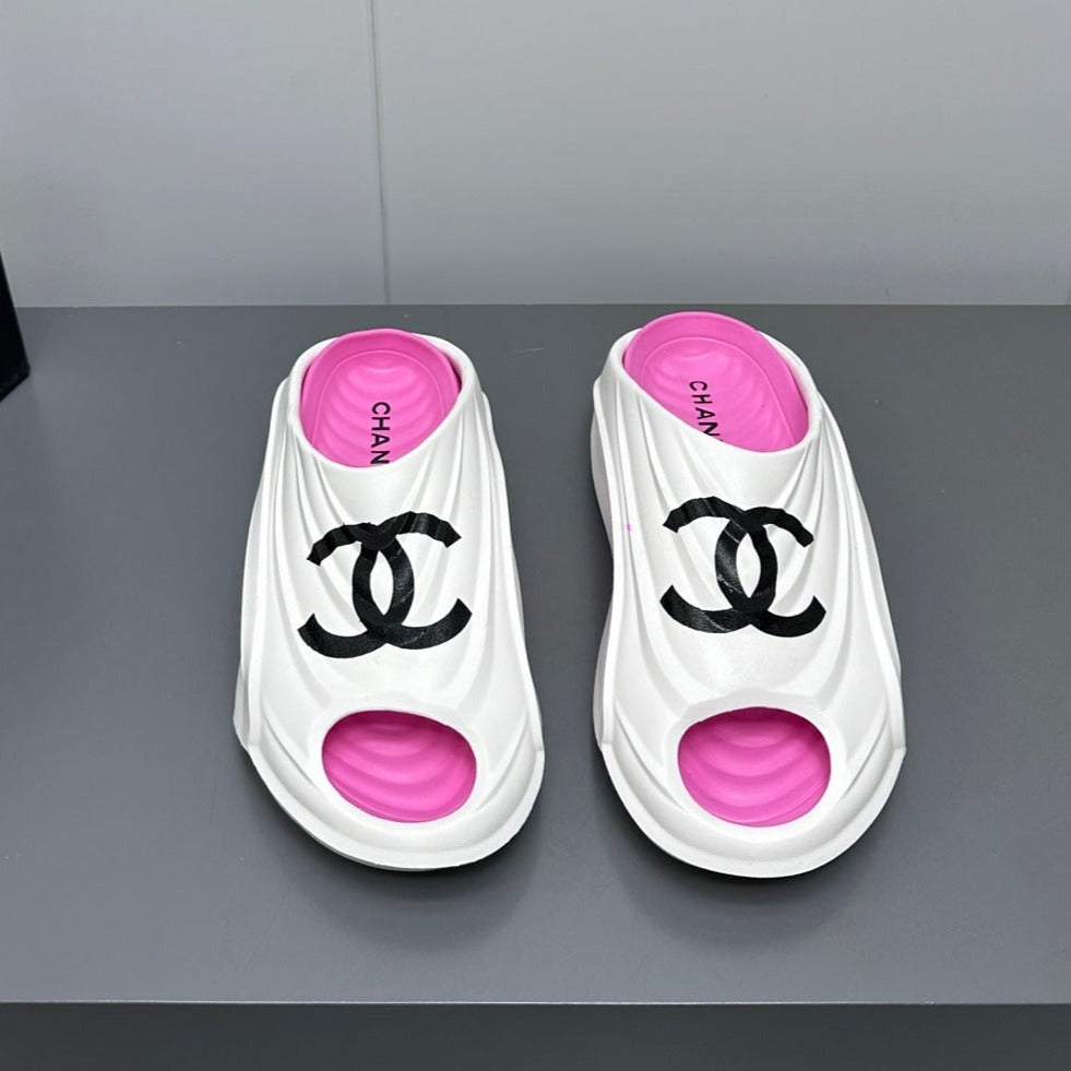 New Double C Foam Lightweight Slippers Boat White Pink